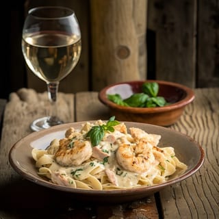 Shrimp Alfredo Over Pasta